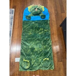 Adorable Hug Fun Dinosaur Green Triceratops Kids Sleeping Bag Soft Plush